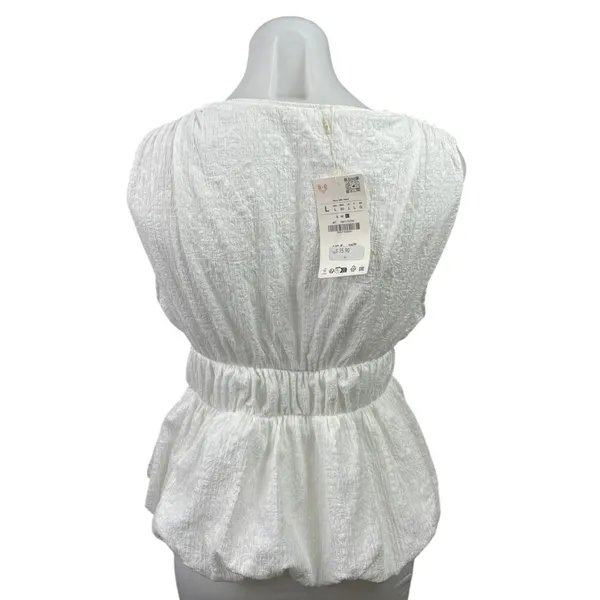 NEW Zara White Textured Bow Sleeveless Plunge V Neck Blouse Crop Tank Top Size L - Image 3