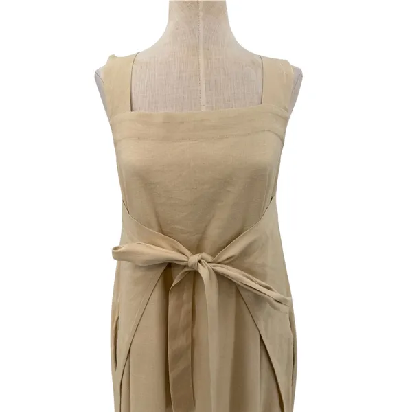Cuyana Linen Blend Tie Front Square Neck Maxi Dress Beige Minimalist Size Small - Image 3