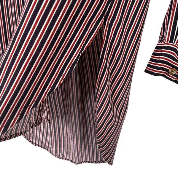 Maeve Anthropologie Striped Tunic Shirt Womens XS Button Down High Low Red Navy‎ - Image 6