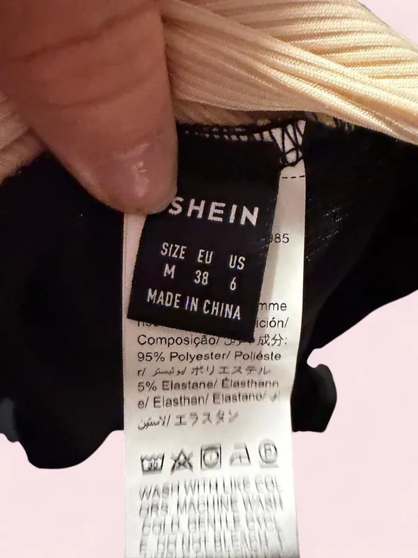 SHEIN Black and Cream Tie-Halter Crop Top - Image 3