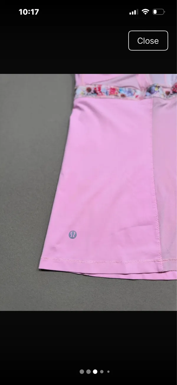 Lululemon Pink Tank w/Floral Trim-Size 10 - Image 4