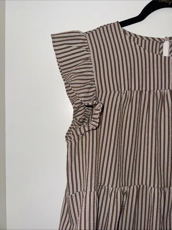 En Saison Women's Brown & White Striped Tiered Ruffle Dress - Image 4