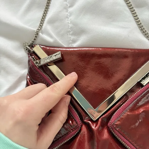 KOOBA Envelope Style Patent Leather Clutch Crossbody Shoulder‎ Chain Dark Red - Image 3