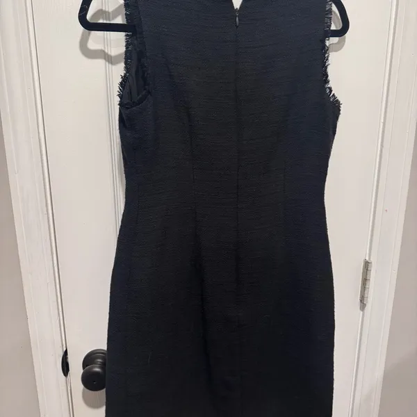 Karl Lagerfeld Paris Black Tweed Sheath Dress Size 6 Fringe Trim Pockets - Image 4