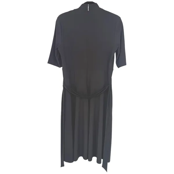 Lauren Ralph Lauren Black Mock Neck Belted Classic Fit &‎ Flare Midi Dress Sz 10 - Image 3