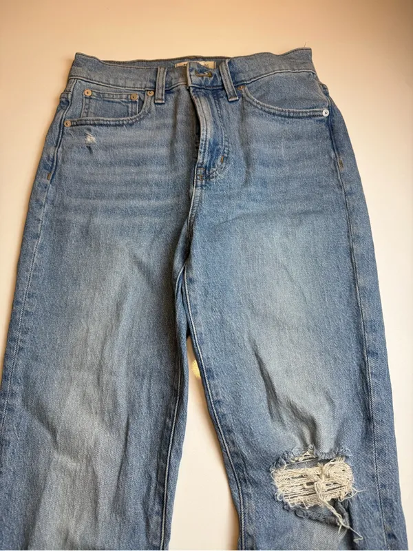 Madewell Jeans Perfect Vintage Straight Jean Light Wash Distress Raw Hem Size 26 - Image 5
