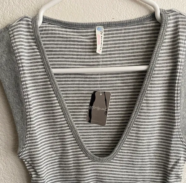 Free People 🆕 Gray Stripes Perfect Day Tank XS 🆕 - Image 7