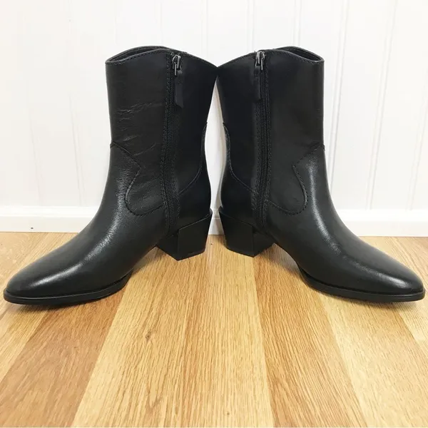 NATURALIZER Gaby Black Leather Western Midi Boot Bootie Block Heel Size 5‎ New - Image 4