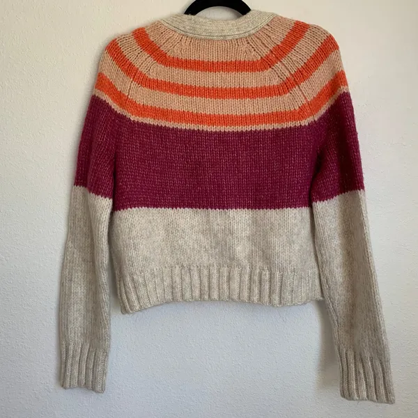 NWT American Eagle Colorblock Striped Wool Blend Knit‎ Cardigan in Cream - Image 4