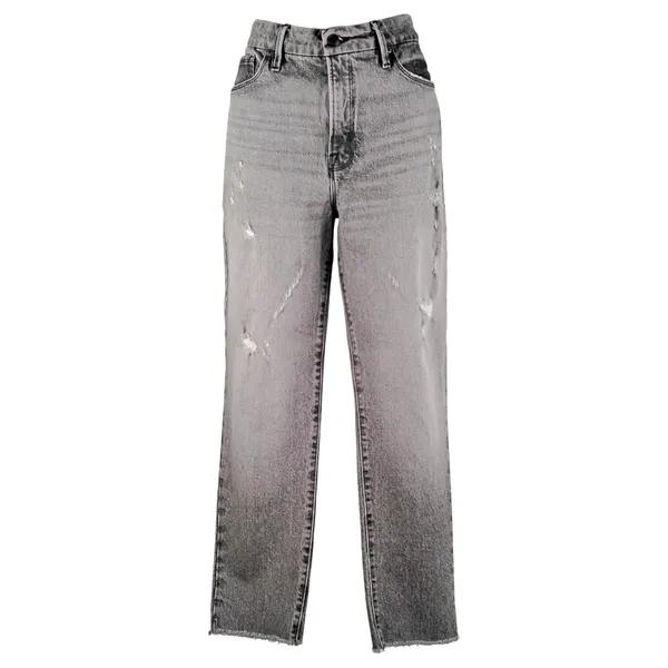 Good American The Weekender Black Denim Jeans 6/28 Straight Frayed High Rise - Image 2
