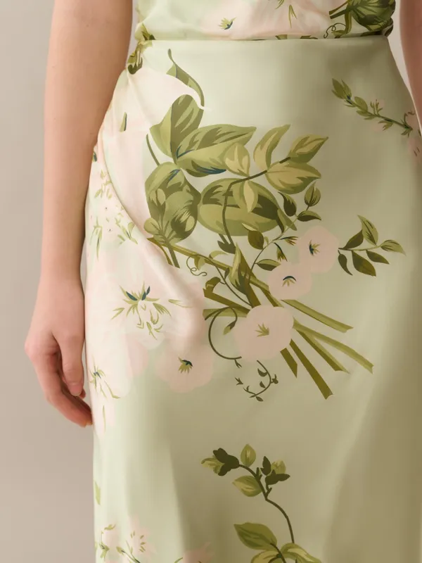 O.p.t. Few Moda Roslyn Size M Green Floral Silk Maxi Dress Few Moda - Image 3