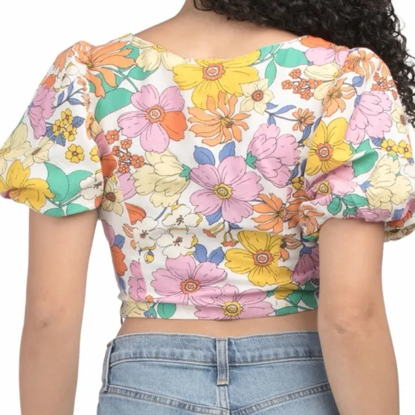 Us Together Floral Printed Cropped Top With Bow Detail - Image 2