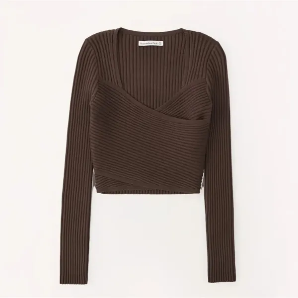 Abercrombie & Fitch LuxeLoft Slim Wrap Sweater Size S Brown Quiet Luxury Fall - Image 10