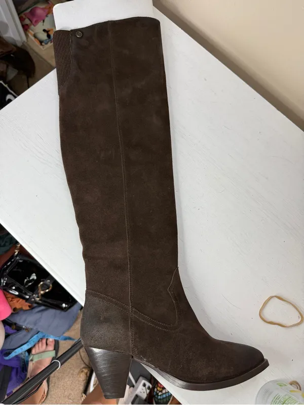 Frye June Over The Knee Boot Chocolate Suede Sz 6 Sample Sale - Image 4