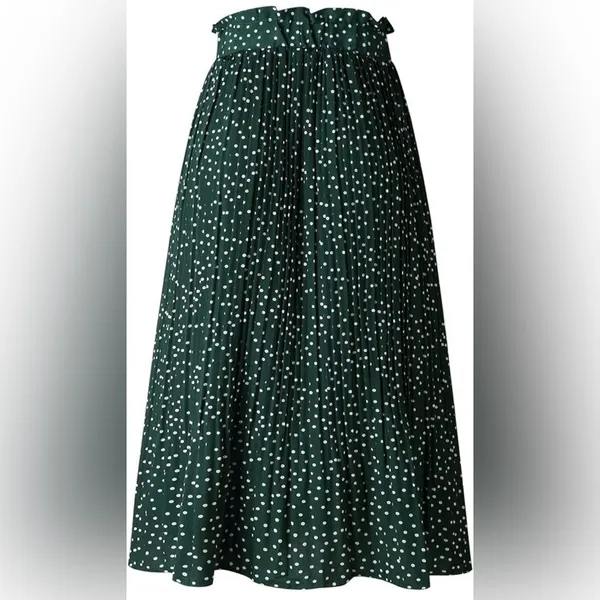 Exlura Women’s High Waist Green White Polka Dot Pleated Midi Swing Skirt Size XL - Image 6