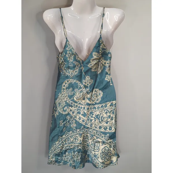 Zara Blue & White Satin Effect Paisley Mini Slip Dress Womens XS Y2K Retro‎ - Image 9