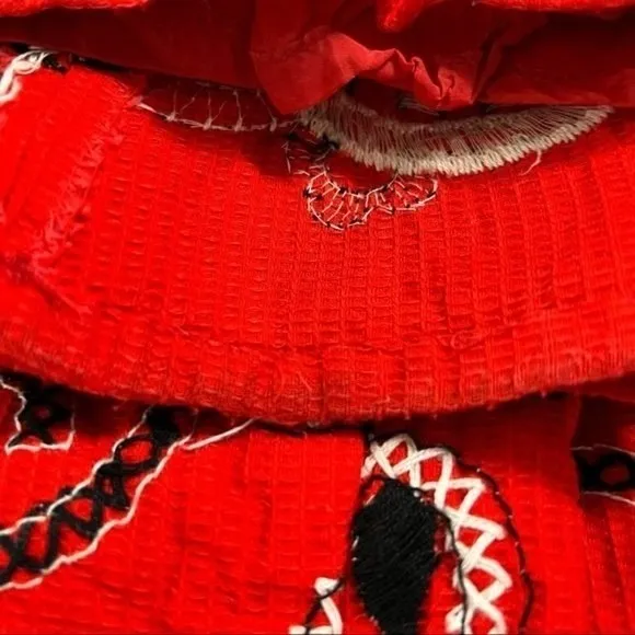 Red Embroidered Paisley Boho Maxi Skirt Small Peasant Maximalist - Image 10