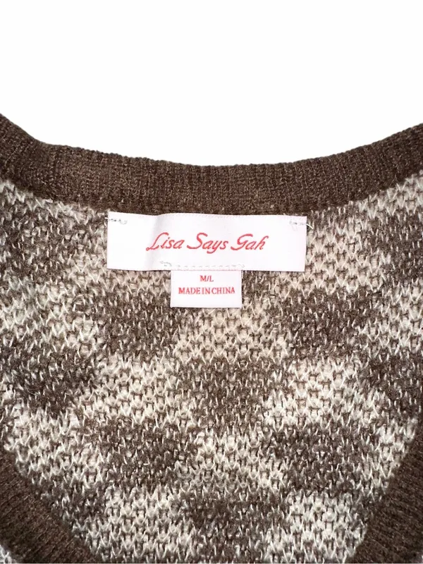 Lisa Says Gah Mafalda Wool Mohair Blend Checker 3/4 Sleeve Knit Midi Dress M/L - Image 3