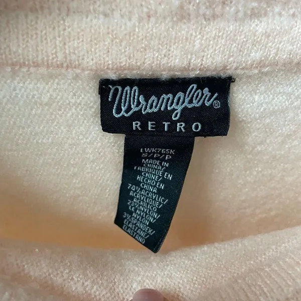 Wrangler Retro Cowl Neck Sweater Blanket Print Trim Peach Pink S - Image 6