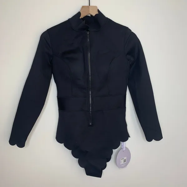 WISKII Long Sleeve Zip Front Swimsuit One Piece Black Lux Surf Womens New Large - Image 5