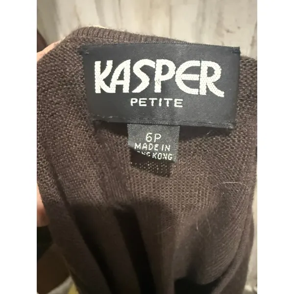 Kasper Suit Set Womens Petite 6P‎ Brown Knit Sweater Top & Dress Pants 2pc - Image 7