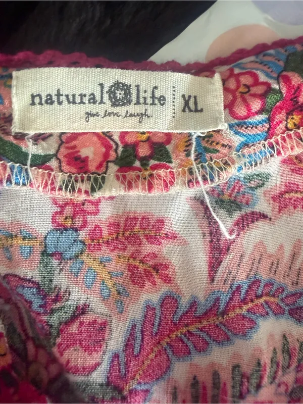 Natural Life Lyla Pink Palms Smocked Waist Tiered Mini Dress Cottagecore XL - Image 7
