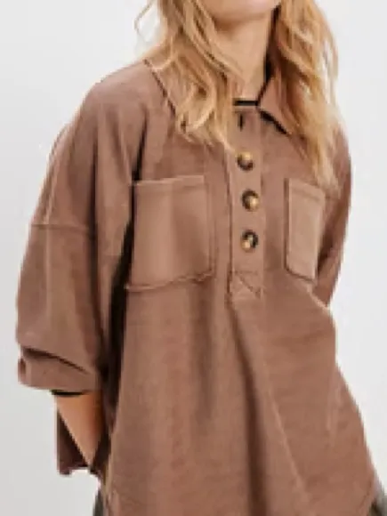 Aerie Textured Brown Henley size XS Oversized - Image 2
