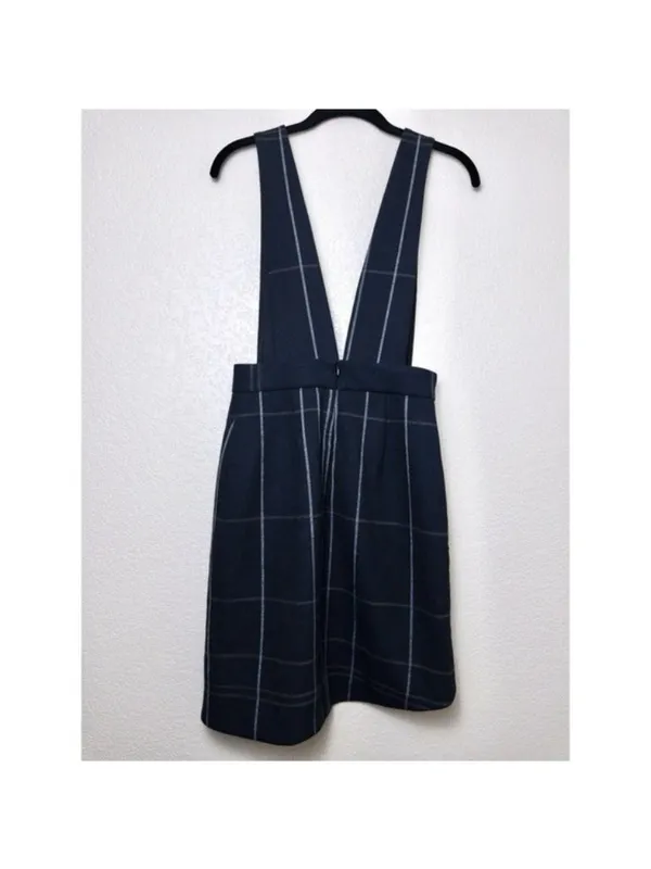 NWT Maje Jola Checked Pinafore Plaid Dress 36 Marine S Overalls Tartan Button - Image 10