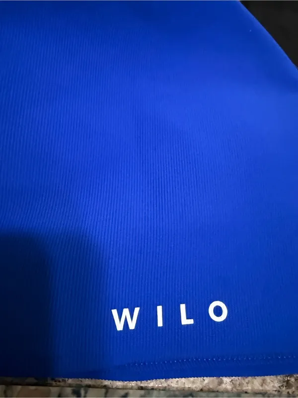 WILO Blue Ribbed Cropped Tank with navy Trim‎ size small Australia activewear - Image 3