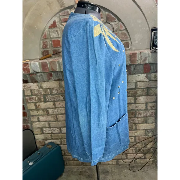 Jean Jacket open front gold shoulders studded bedazzled 1990s Blue Size XL - Image 8
