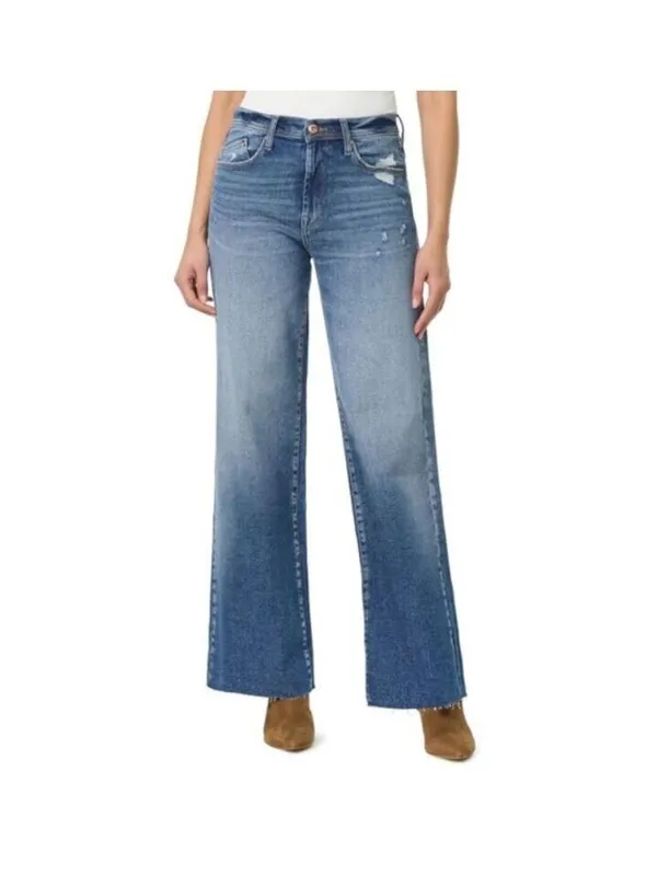 Kensie The Kaya High Rise Wide Leg Jeans blue raw frayed hem size 6 Casual - Image 8