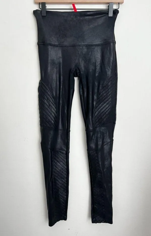 SPANX women Moto Faux Leather Leggings L - Image 2