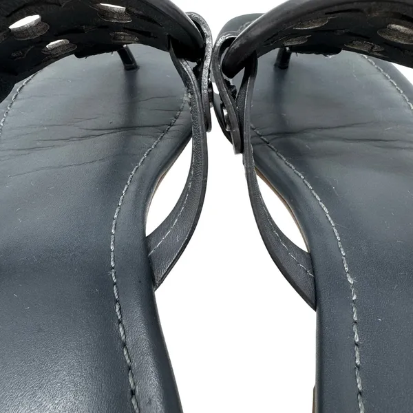 Tory Burch Miller Sandal Gray Leather Thong Flat Logo Size 7.5 - Image 9