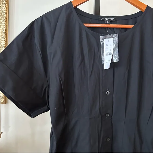 J. Crew Wren Mini Shirt Dress Cotton Blend Poplin Pleated Black $158 NWT Size 14 - Image 5