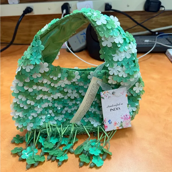 Handcrafted in India Floral Embellished Mini Bag in Green - Viral TJ Maxx Bag - Image 3