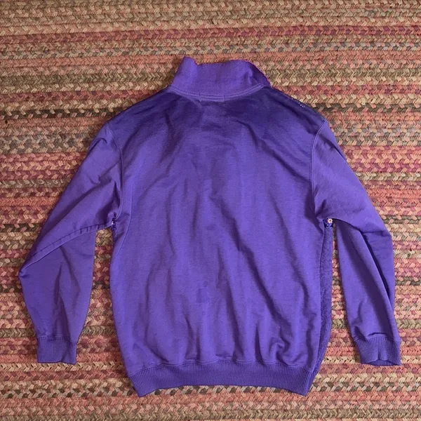 VTG PURPLE FLORAL QUARTER ZIP PULLOVER COLLARED SWEATER - Image 5