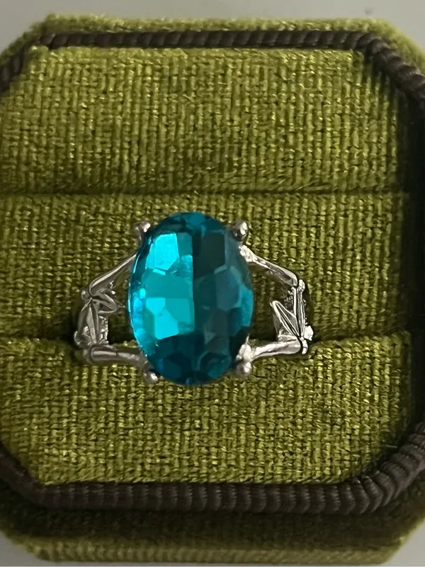 Silver Ring with Teal Blue Oval Gemstone - Women's Fashion Ring Size 8 - Image 2