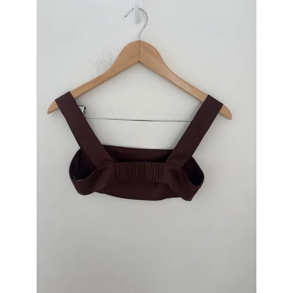Peppermayo Chocolate Brown Square Neck Crop Top Smocked Back Size US 2 AU‎ 6 - Image 2