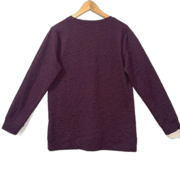 Lands End Paisley Quilted Long Sleeve Top Womens M Purple Casual Loungewear Work - Image 2