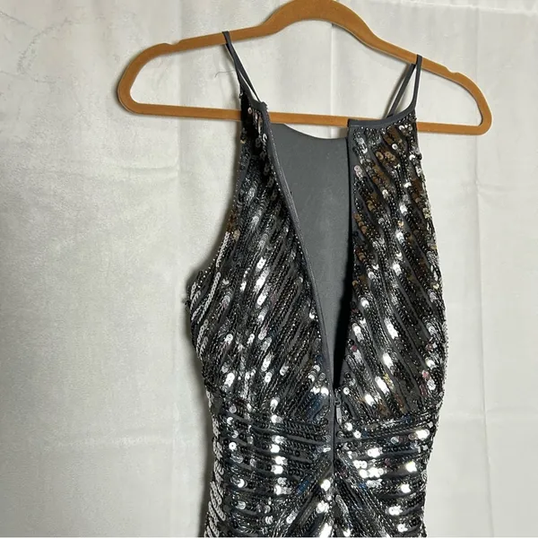 Lulus Silver Ace of Spades Gunmetal‎ Sequin Bodycon Mini Dress Size Small - Image 4