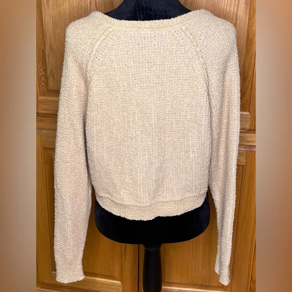 Free People V-Neck High Low Slouchy‎ Cropped Textured Knit Sweater Camel Size XS - Image 13