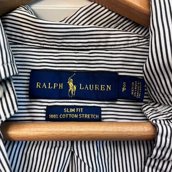 Polo Ralph Lauren Shirt Men Small Slim Black White Striped Button Down - Image 3