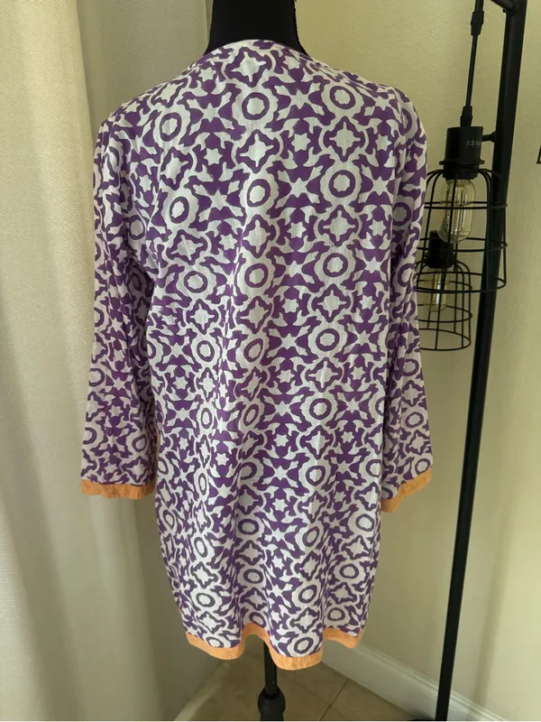 Roberta Roller Rabbit Purple Print Cotton Tunic Dress Cover Up Size Small - Image 7