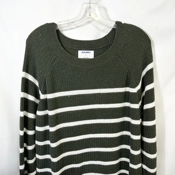 Old Navy XL Sweater Green Striped Crew‎ Raglan Academia Fall Knit Office 810 - Image 3
