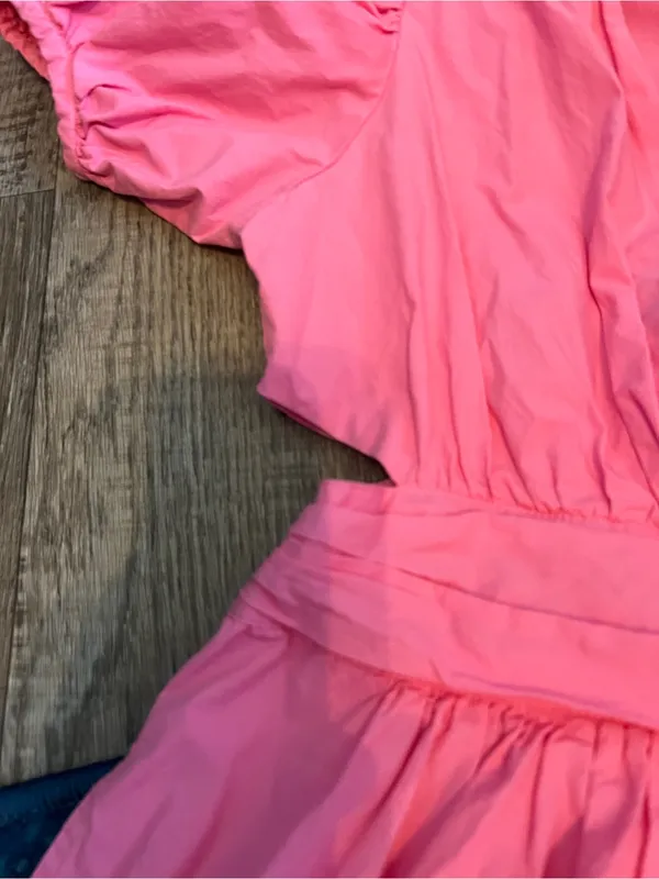 French Connection Rhodes Poplin Vneck Mini Dress Morning Glory Pink Sz 2 - Image 10