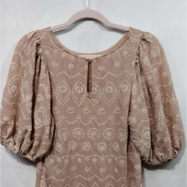 BLU PEPPER Soft Pink Embroidered Eyelet Mini Dress Small Coquette Cottagecore - Image 7