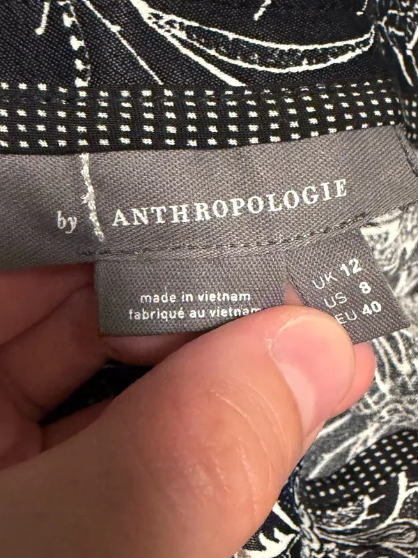 Anthropologie bias satin midi skirt black white paisley floral size 8 bohemian - Image 7