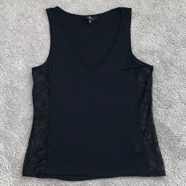 7 For All Mankind Black Sheer Tank Top Lace M - Image 2