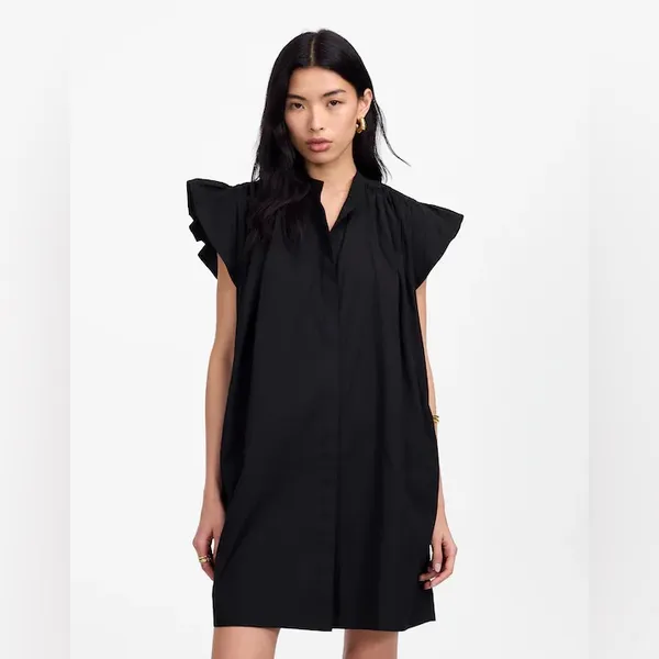 Madewell‎ Black Flutter Sleeve Button-Front Mini Dress in Poplin Size small nwt - Image 9