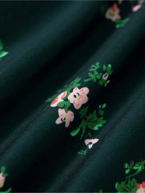 Rihoas Green Puffed Sleeve Floral Midi Dress - Image 8